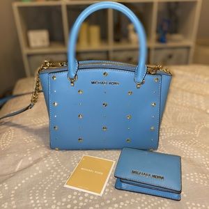 Michael Kors Blue Studded Purse + Matching Wallet